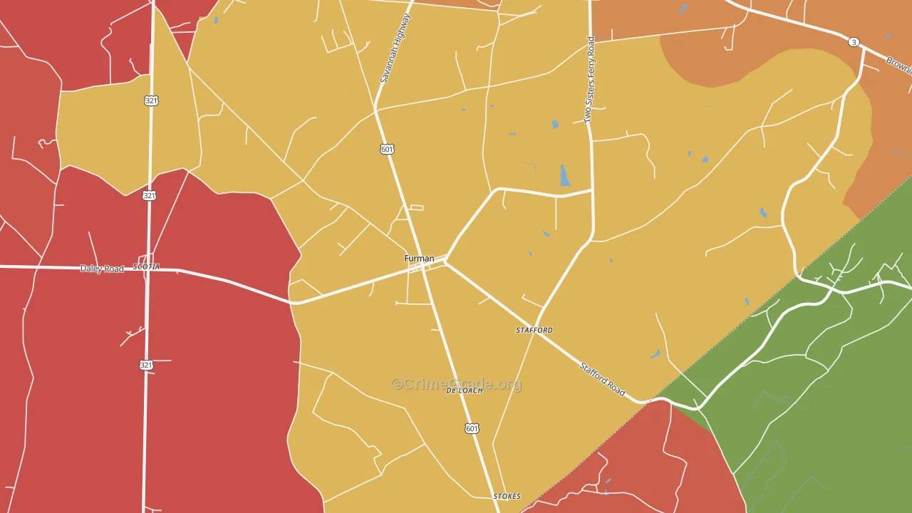 Furman, SC Map of Robbery Rates