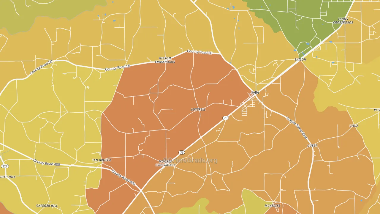 Fyffe, AL Map of Robbery Rates