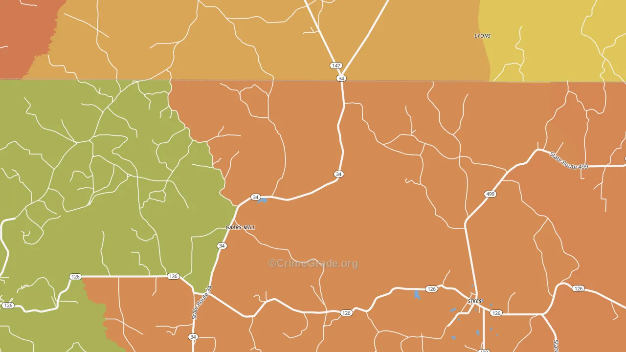 Gaars Mill, LA Map of Robbery Rates