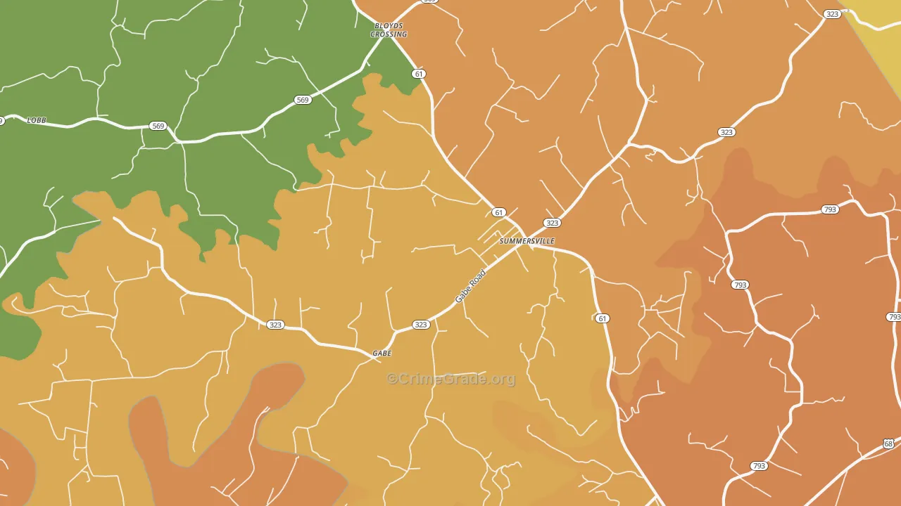 Gabe, KY Map of Robbery Rates