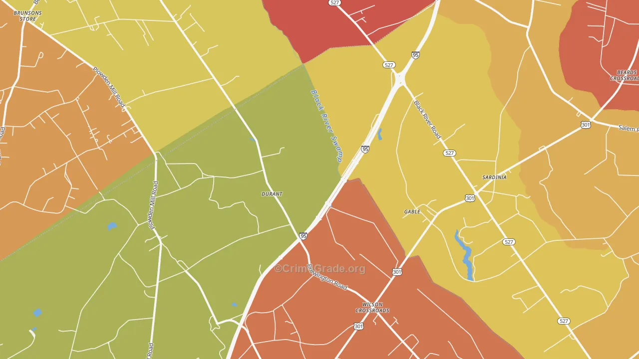 Gable, SC Map of Robbery Rates