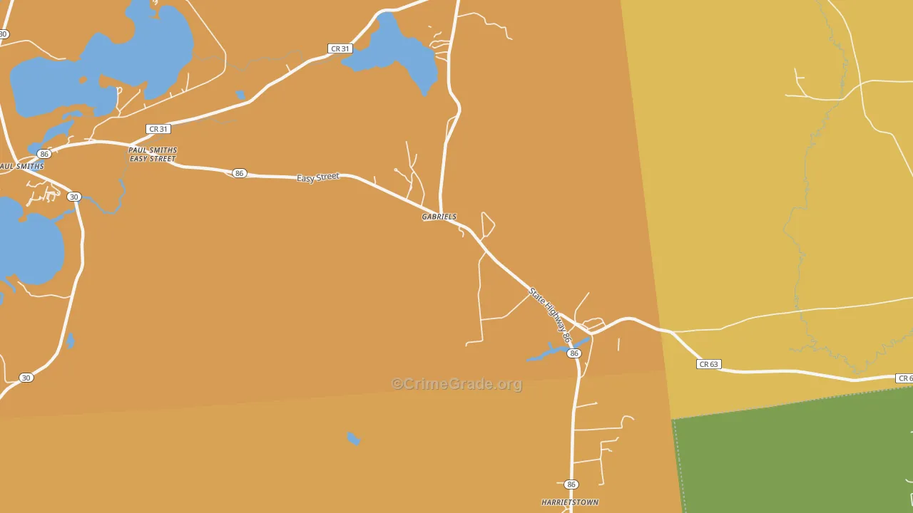 Gabriels, NY Map of Robbery Rates