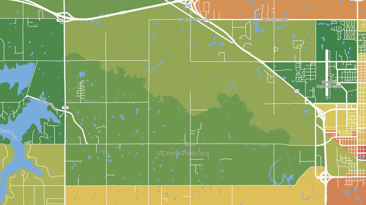 Gaddy, OK Map of Robbery Rates