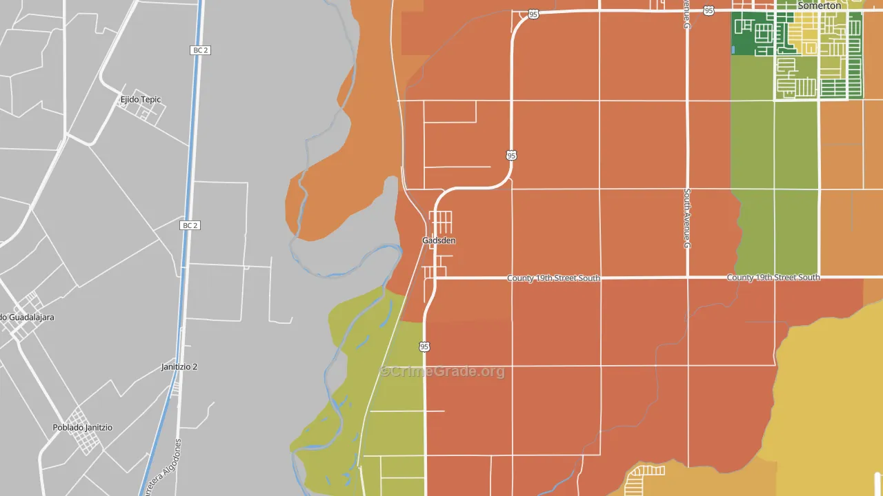 Gadsden, AZ Map of Robbery Rates
