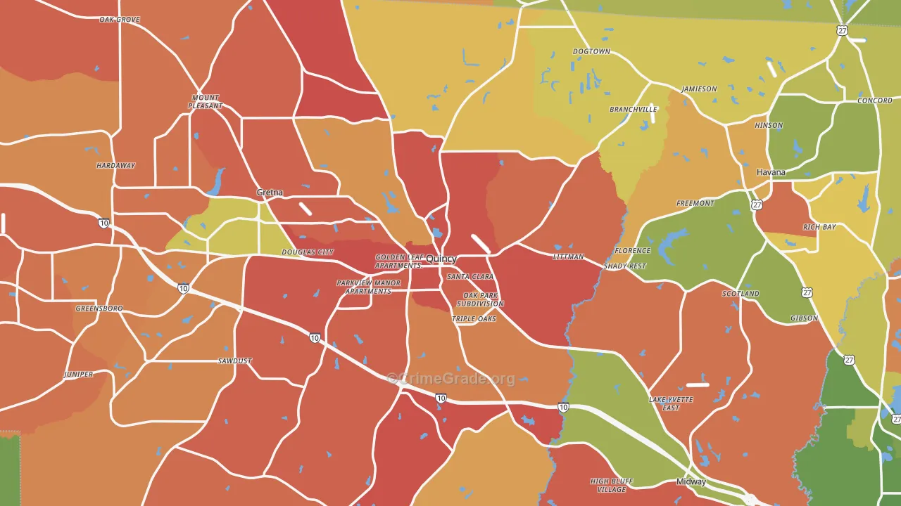 Gadsden County, FL Map of Robbery Rates