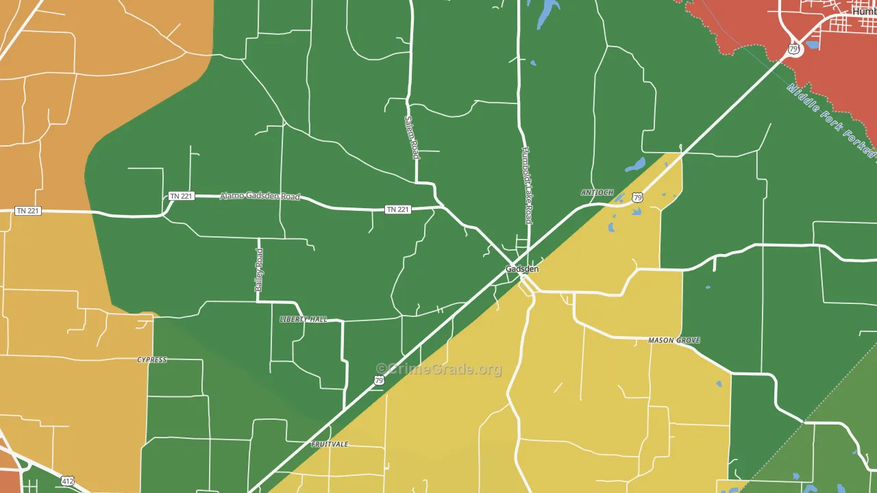Gadsden, TN Map of Robbery Rates