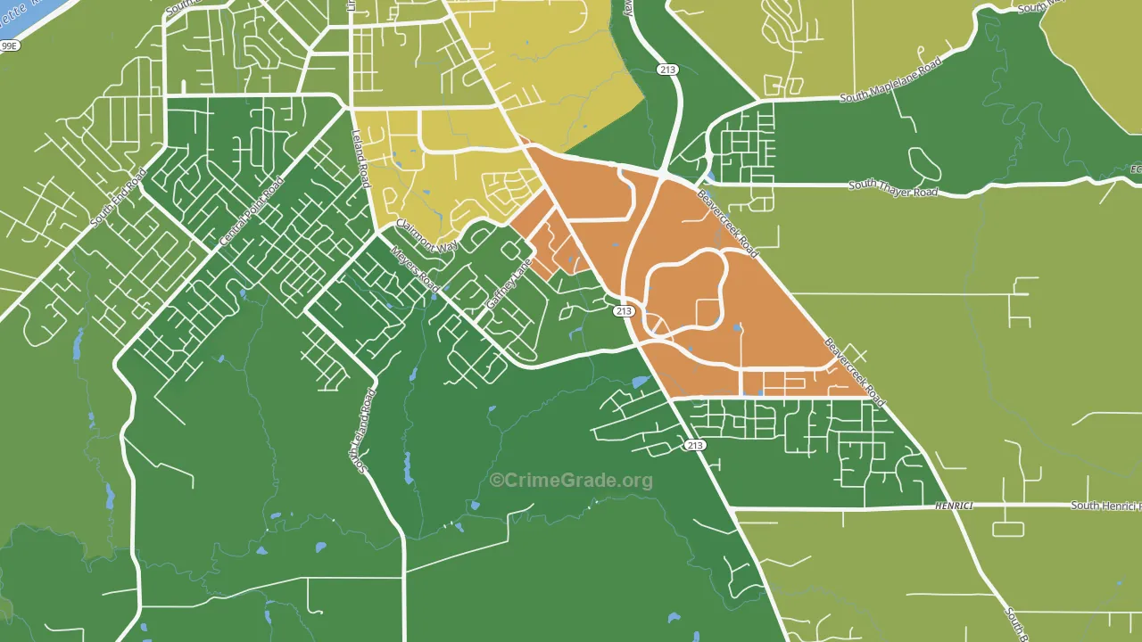 Gaffney Lane, Oregon City, OR Map of Robbery Rates