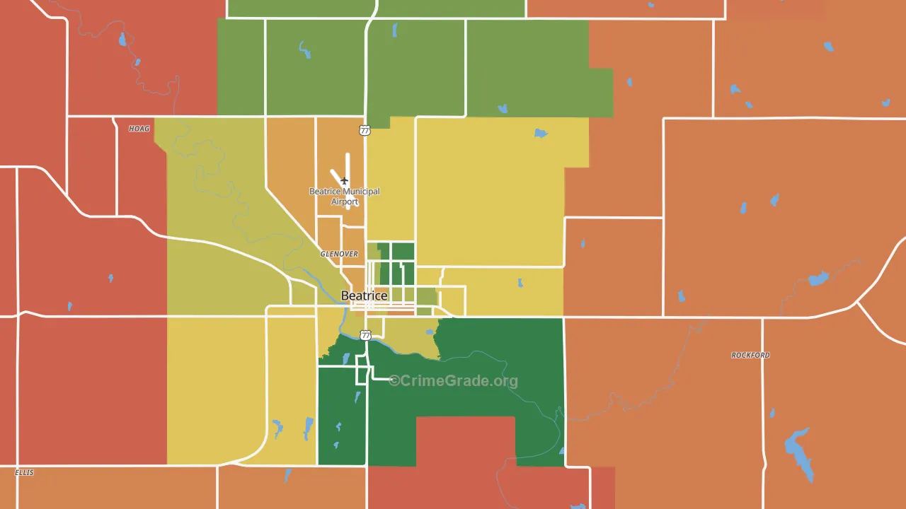 Gage County, NE Map of Robbery Rates