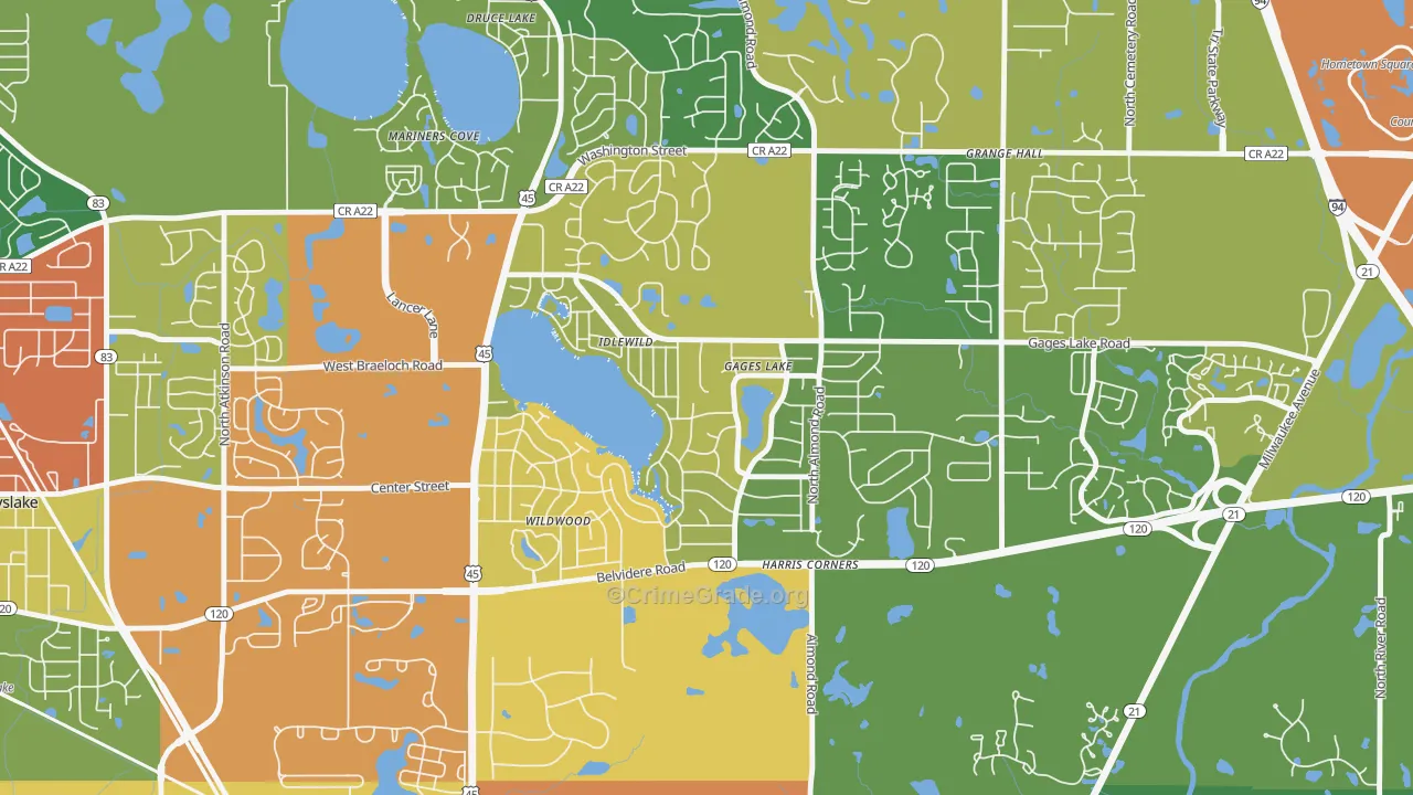 Gages Lake, IL Map of Robbery Rates