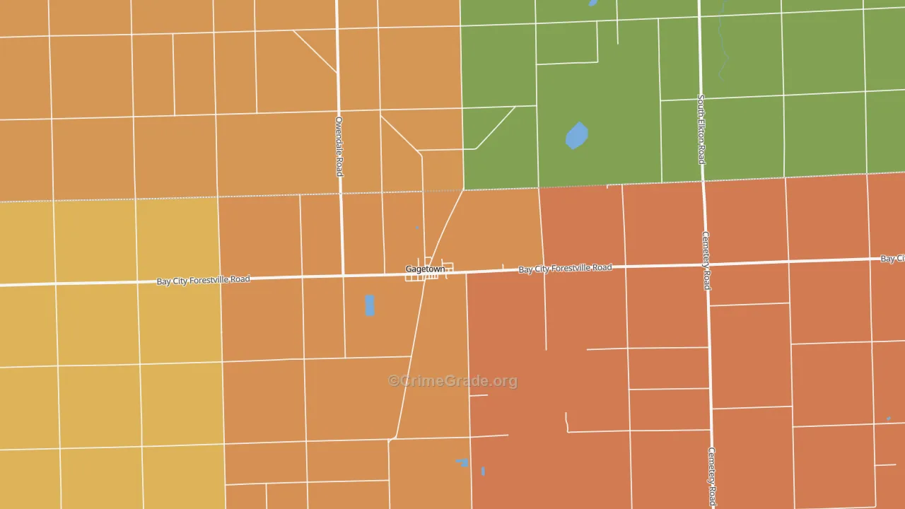 Gagetown, MI Map of Robbery Rates