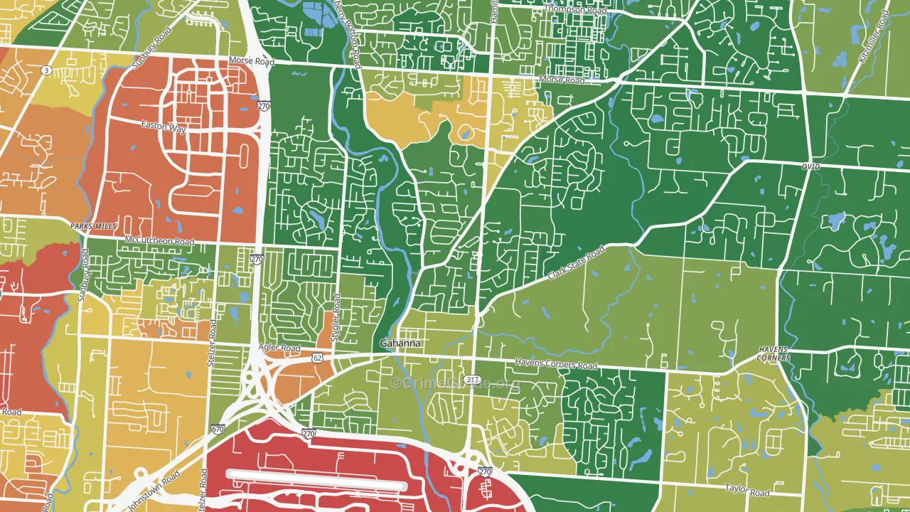 Gahanna, OH Map of Robbery Rates