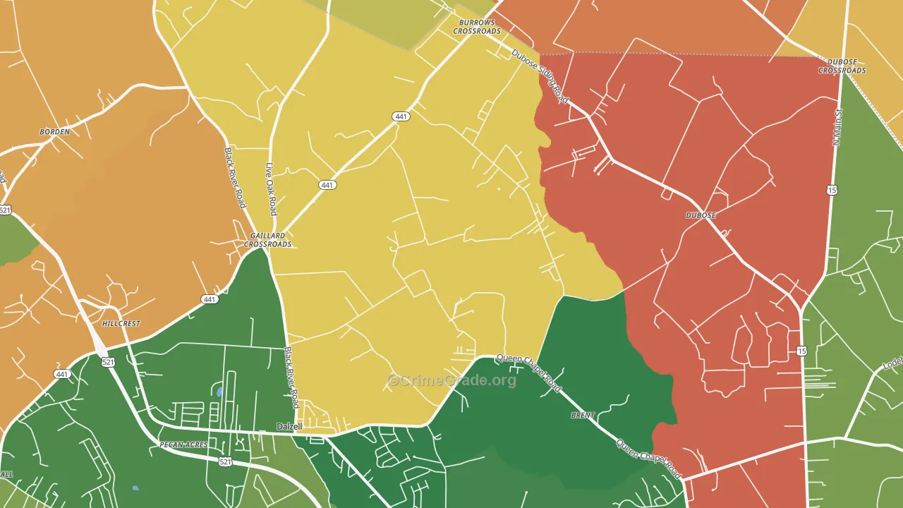Gaillard Crossroads, SC Map of Robbery Rates