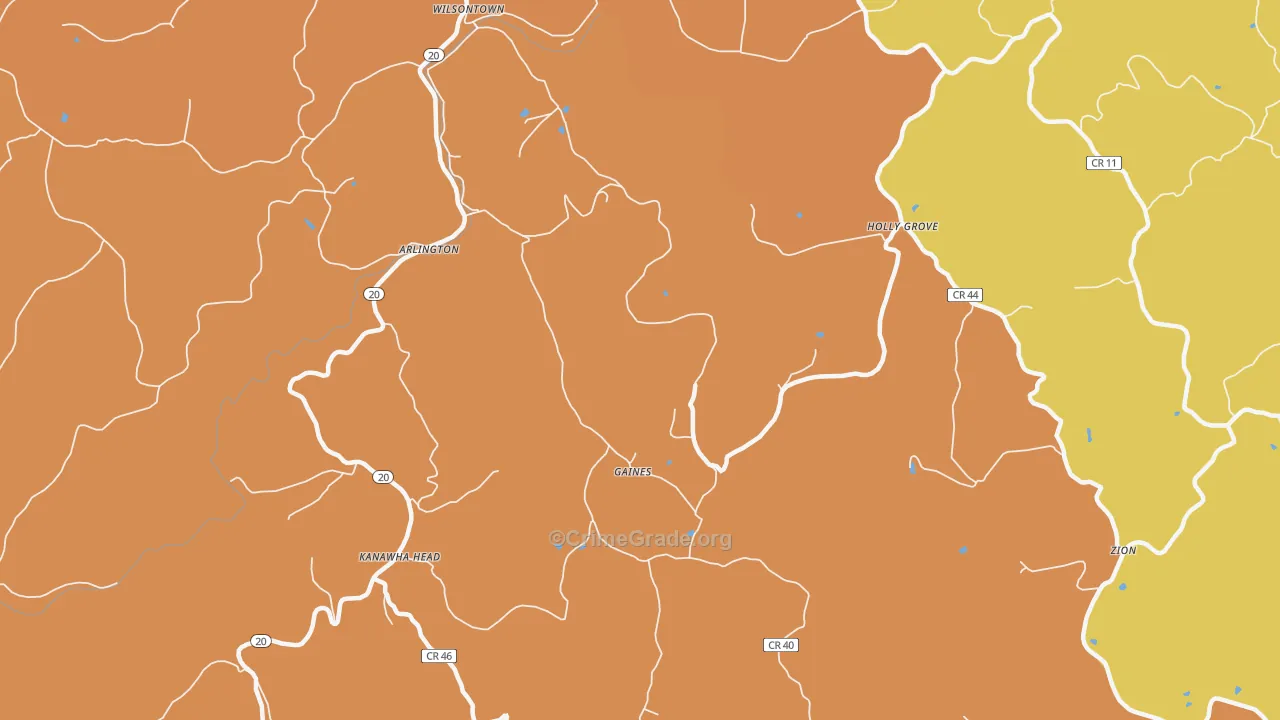 Gaines, WV Map of Robbery Rates