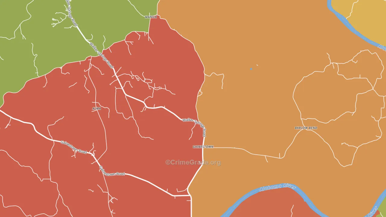 Gainestown, AL Map of Robbery Rates