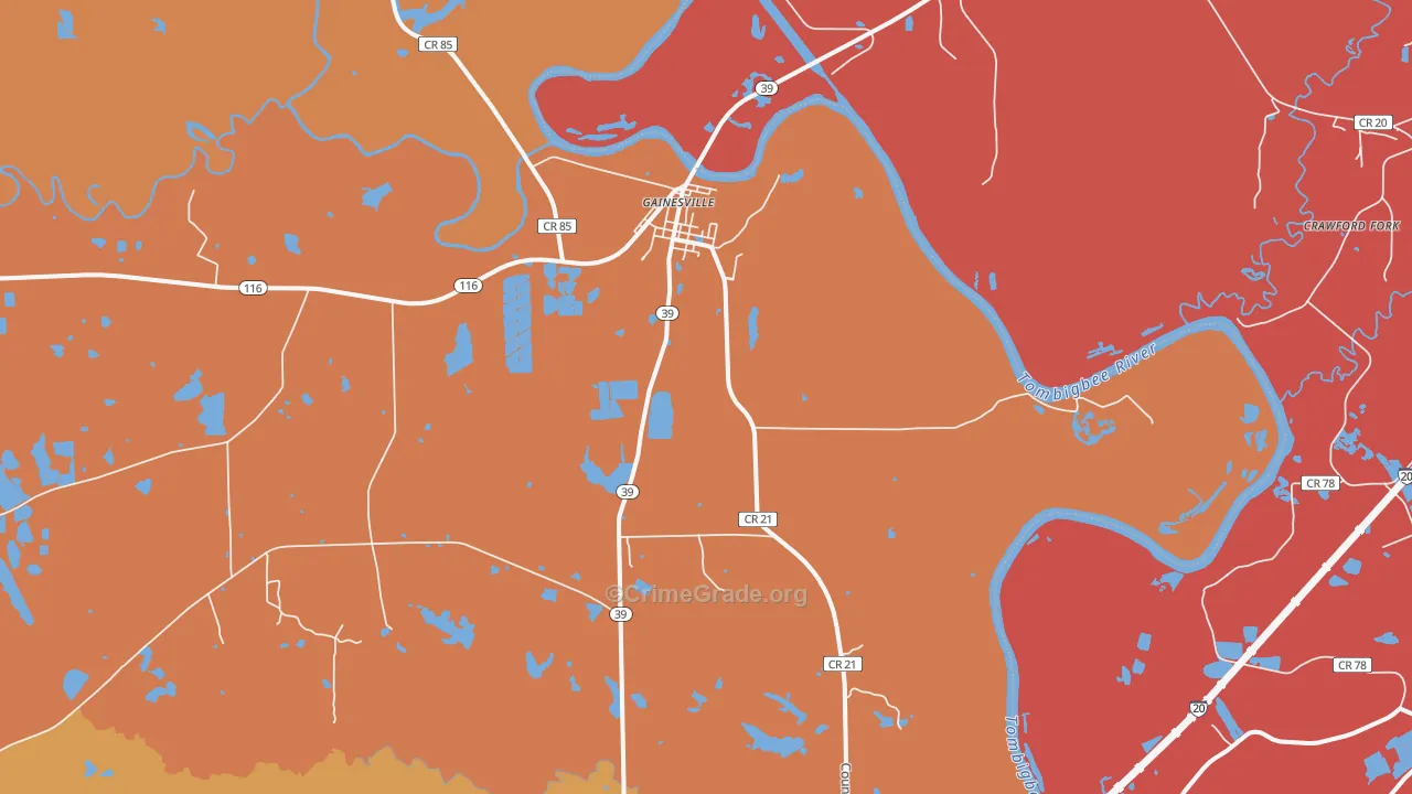 Gainesville, AL Map of Robbery Rates