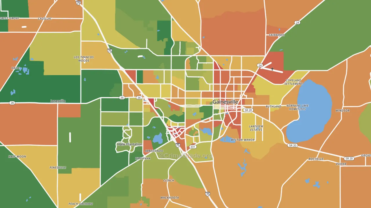 Gainesville, FL Map of Robbery Rates