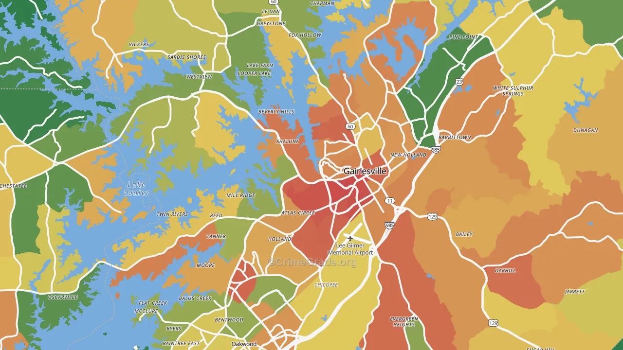 Gainesville, GA Map of Robbery Rates