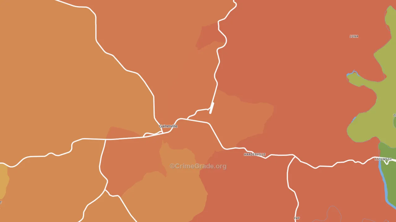Gainesville, MO Map of Robbery Rates