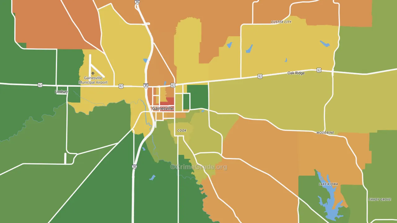 Gainesville, TX Map of Robbery Rates