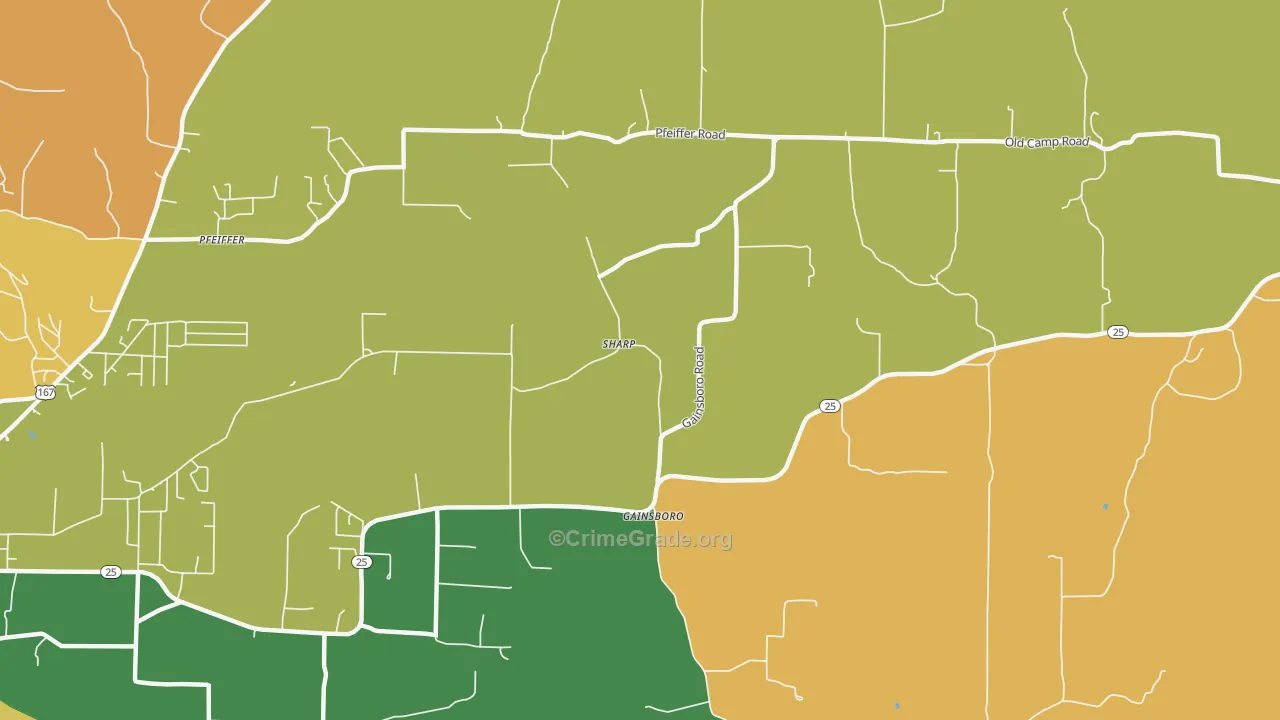 Gainsboro, AR Map of Robbery Rates