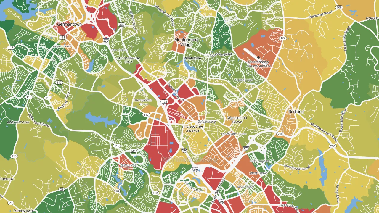 Gaithersburg, MD Map of Robbery Rates