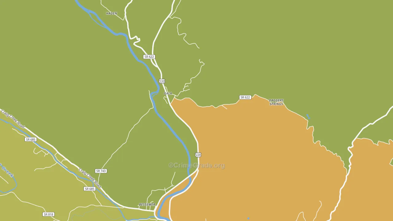 Gala, VA Map of Robbery Rates