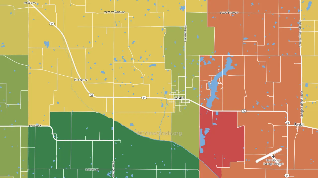 Galatia, IL Map of Robbery Rates