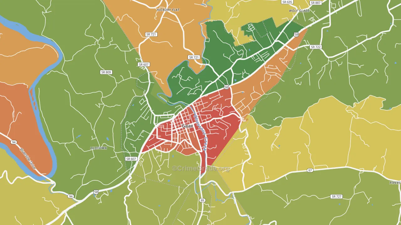 Galax City, VA Map of Robbery Rates