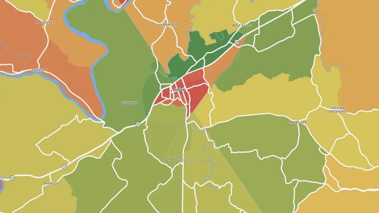 Galax, VA Map of Robbery Rates