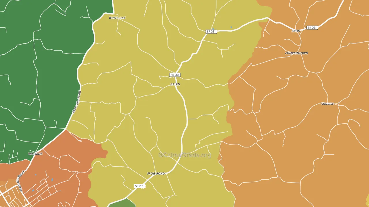Galen, TN Map of Robbery Rates