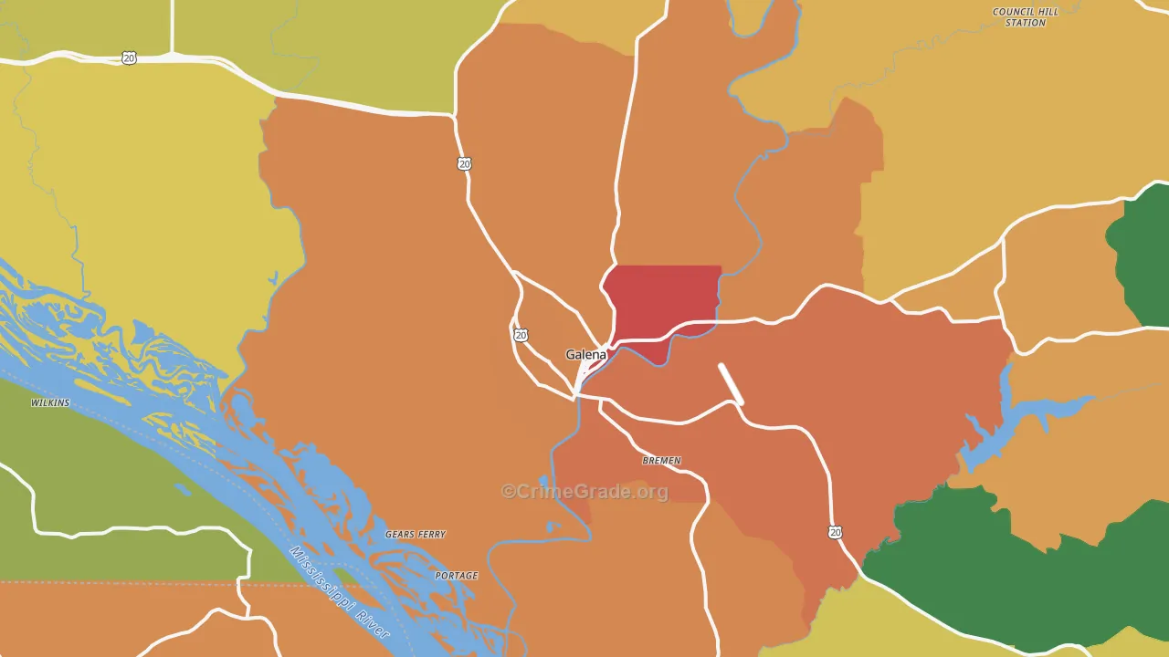 Galena, IL Map of Robbery Rates