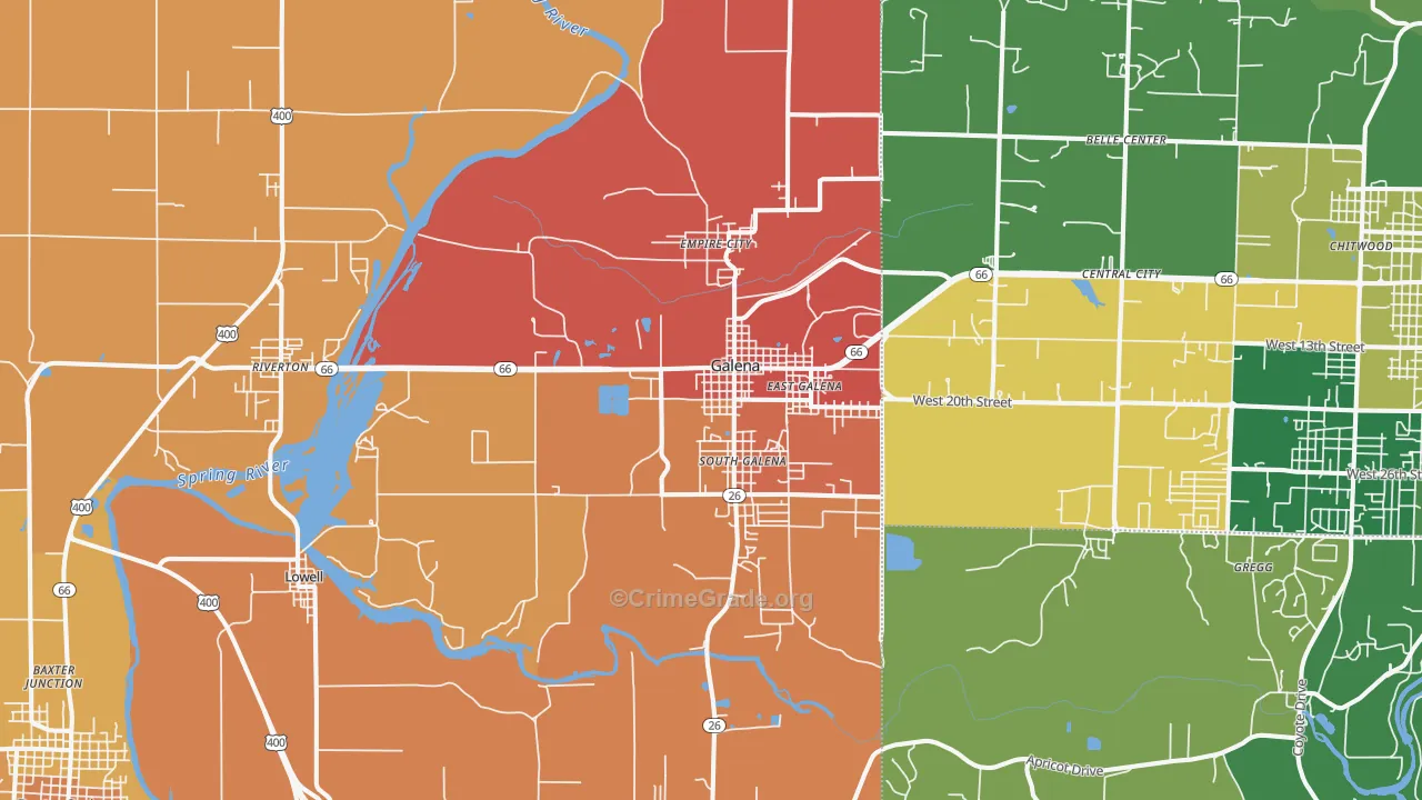 Galena, KS Map of Robbery Rates