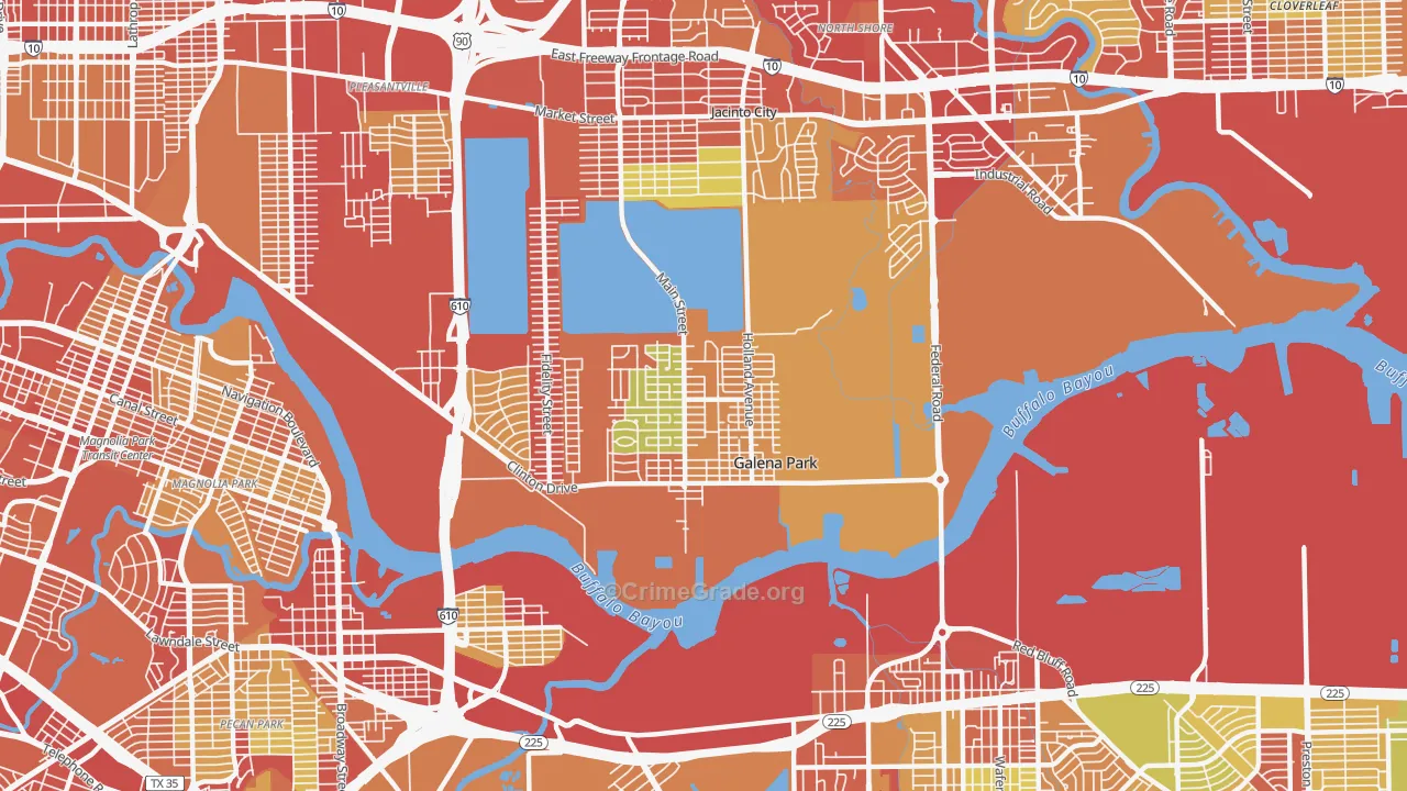 Galena Park, TX Map of Robbery Rates