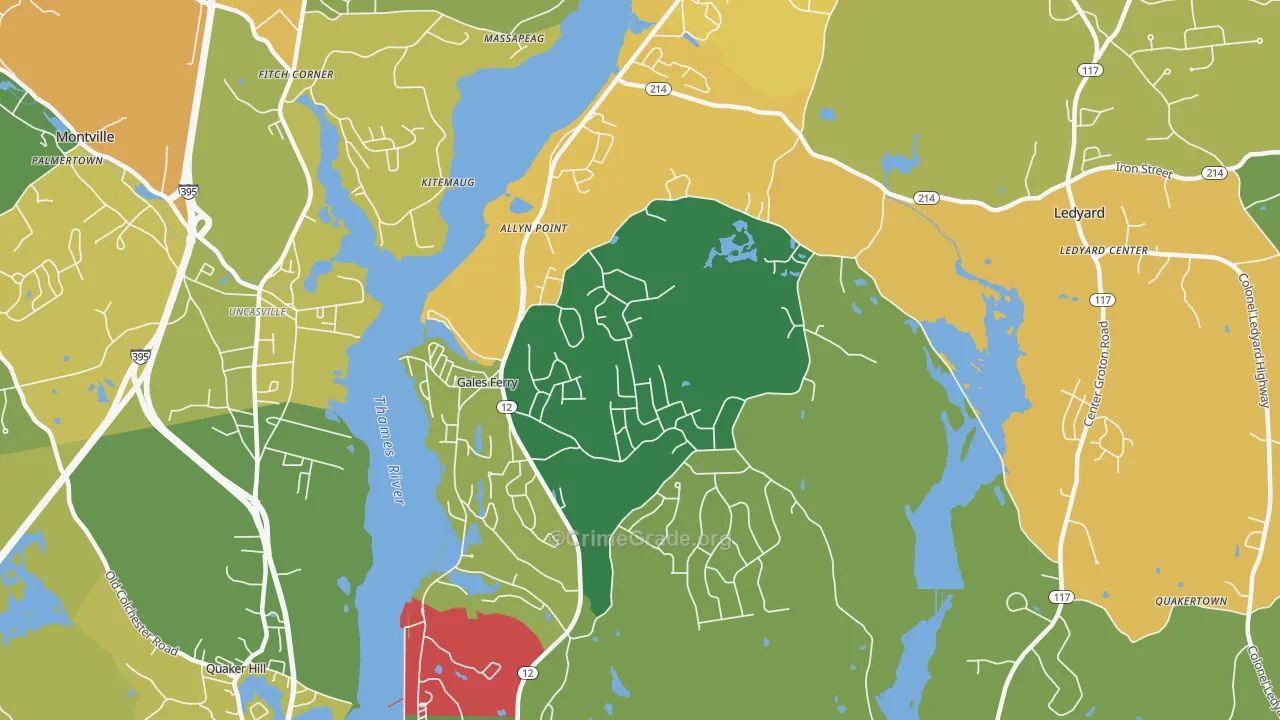 Gales Ferry, CT Map of Robbery Rates