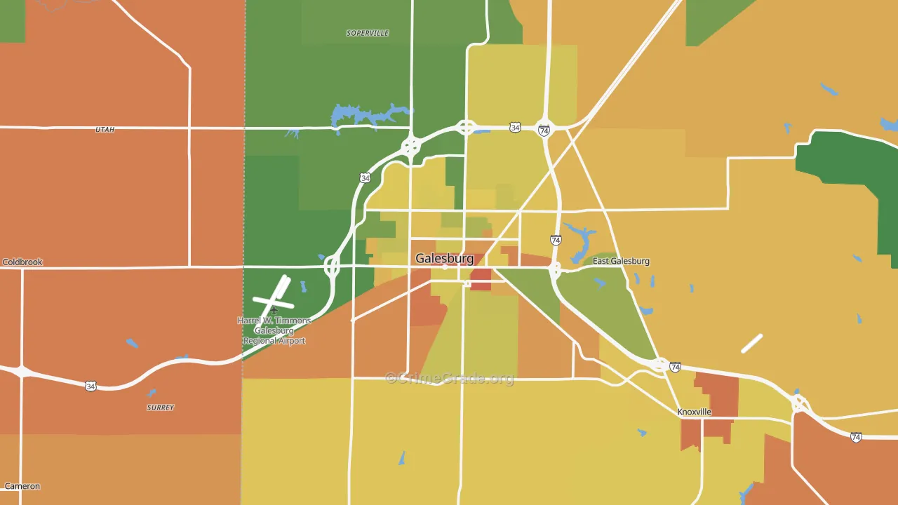 Galesburg, IL Map of Robbery Rates