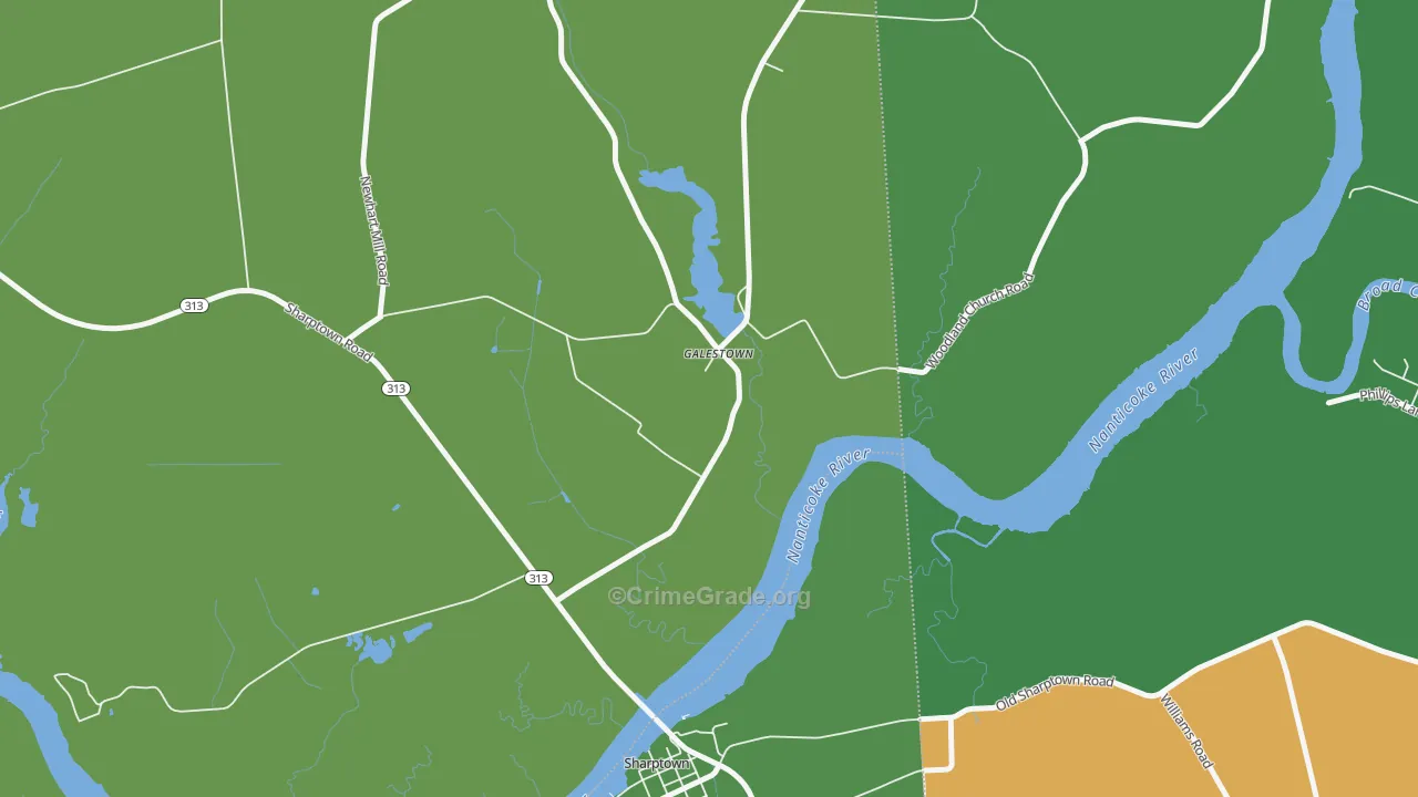 Galestown, MD Map of Robbery Rates