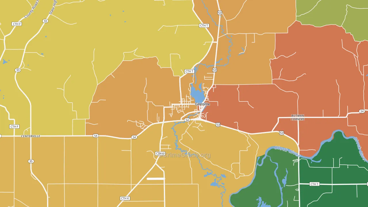 Galesville, WI Map of Robbery Rates