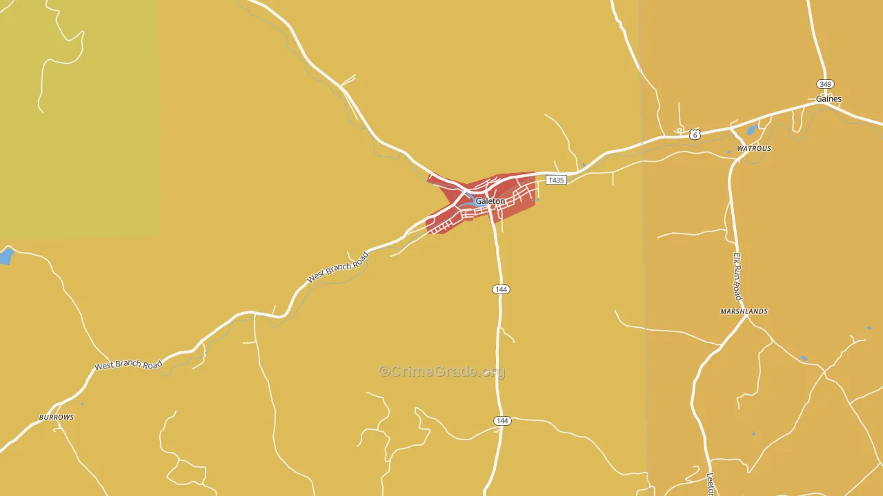 Galeton, PA Map of Robbery Rates