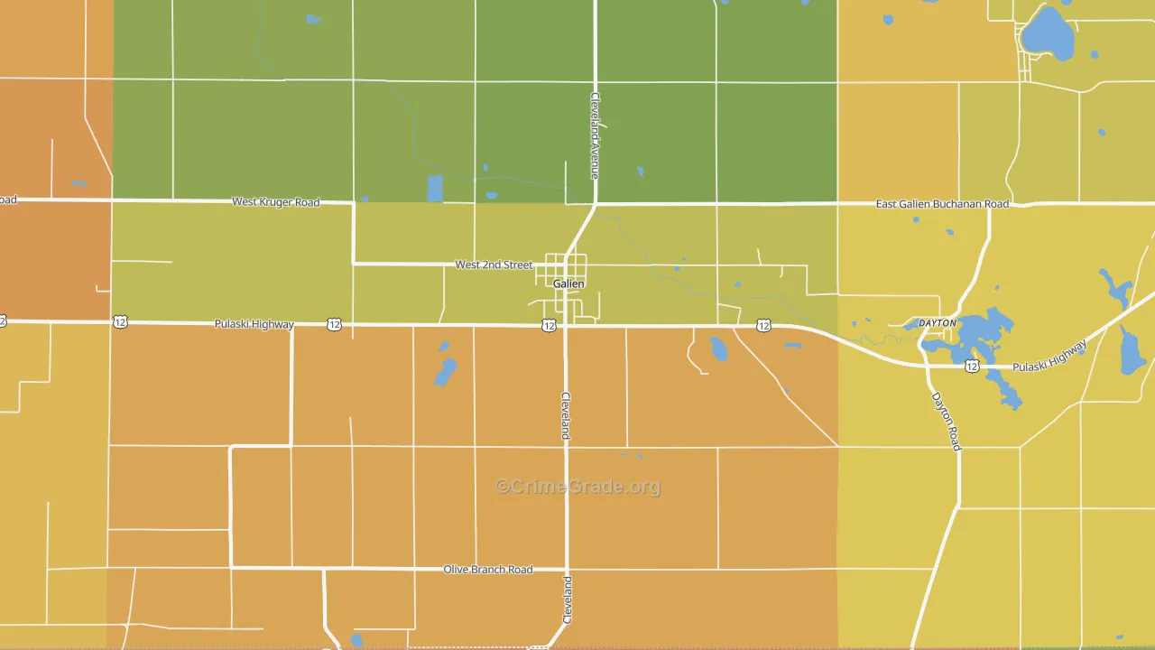 Galien, MI Map of Robbery Rates