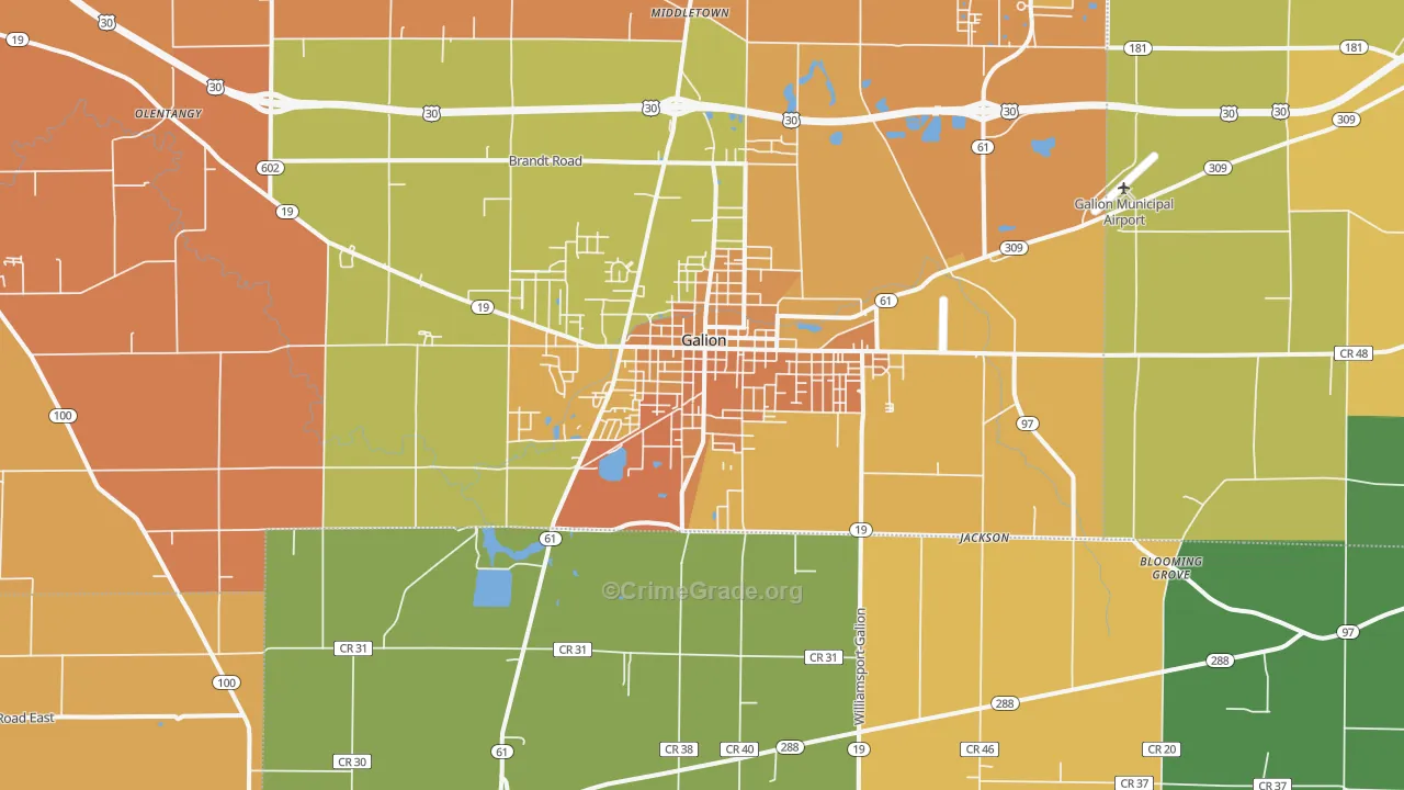 Galion, OH Map of Robbery Rates