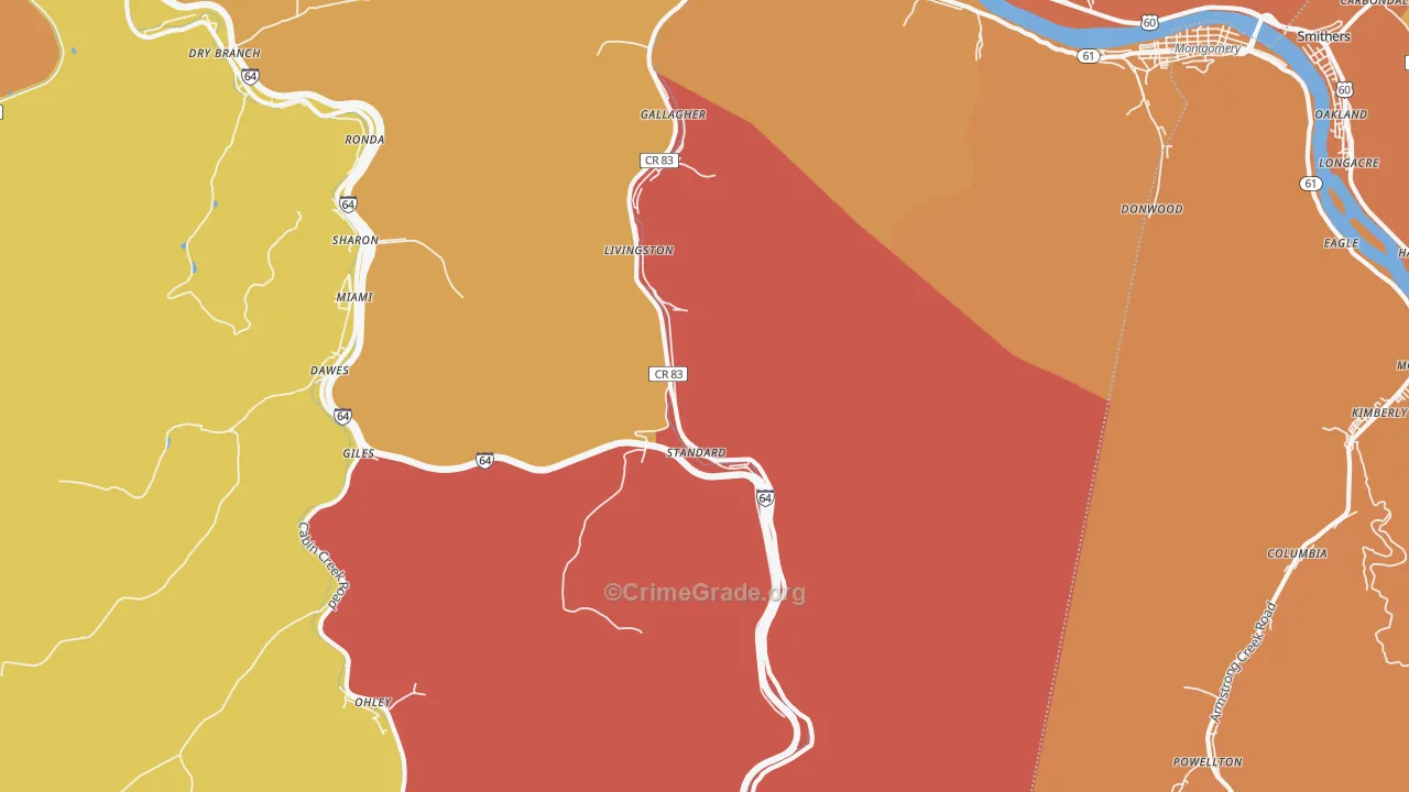 Gallagher, WV Map of Robbery Rates