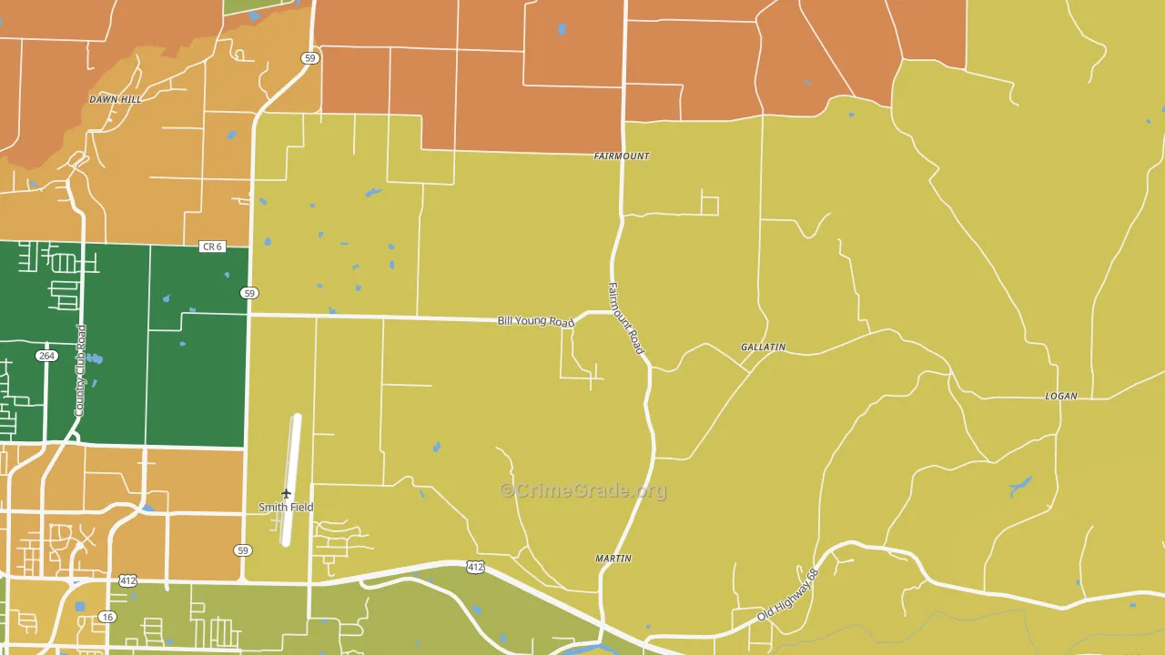 Gallatin, AR Map of Robbery Rates