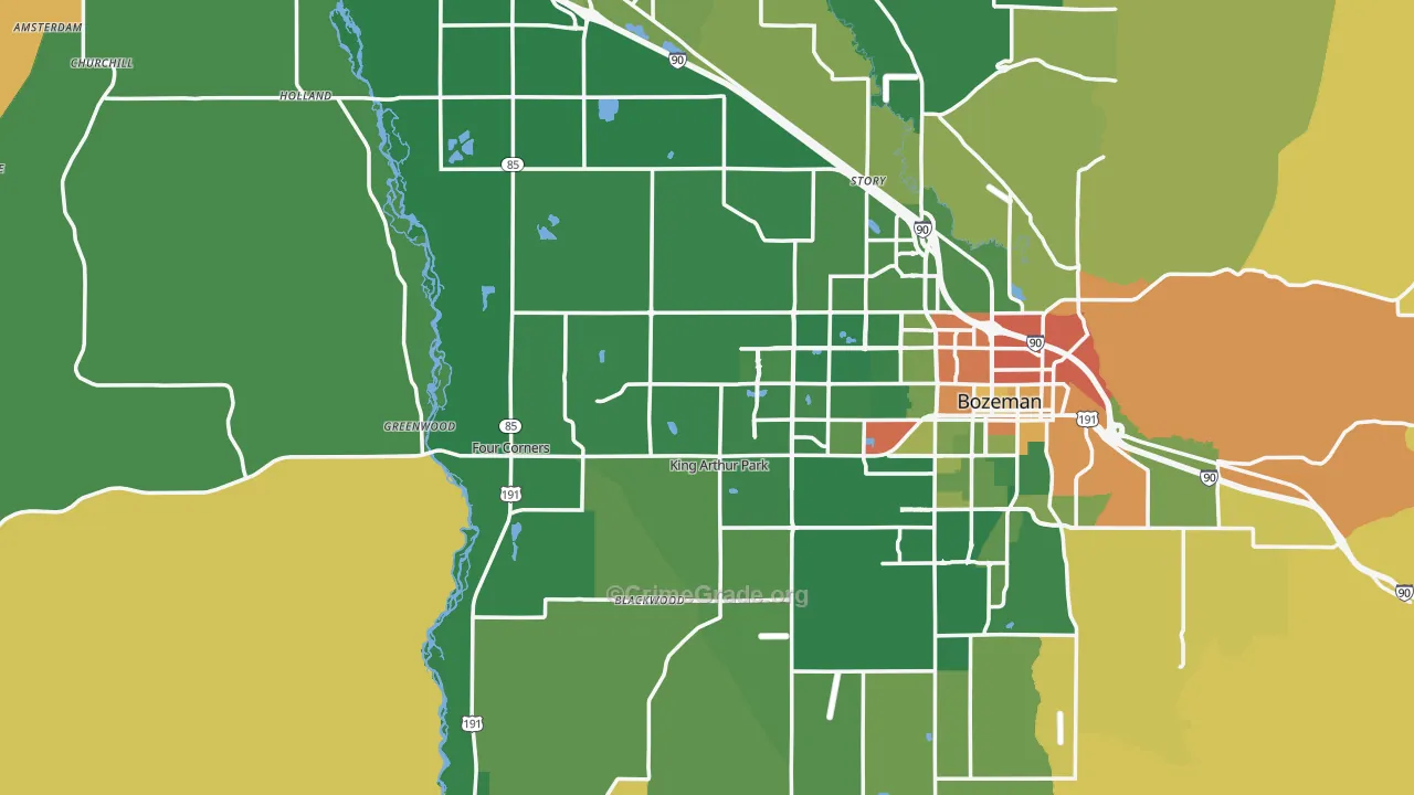 Gallatin County, MT Map of Robbery Rates