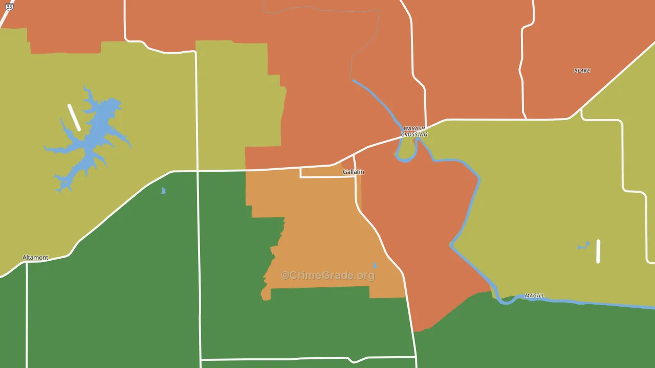 Gallatin, MO Map of Robbery Rates
