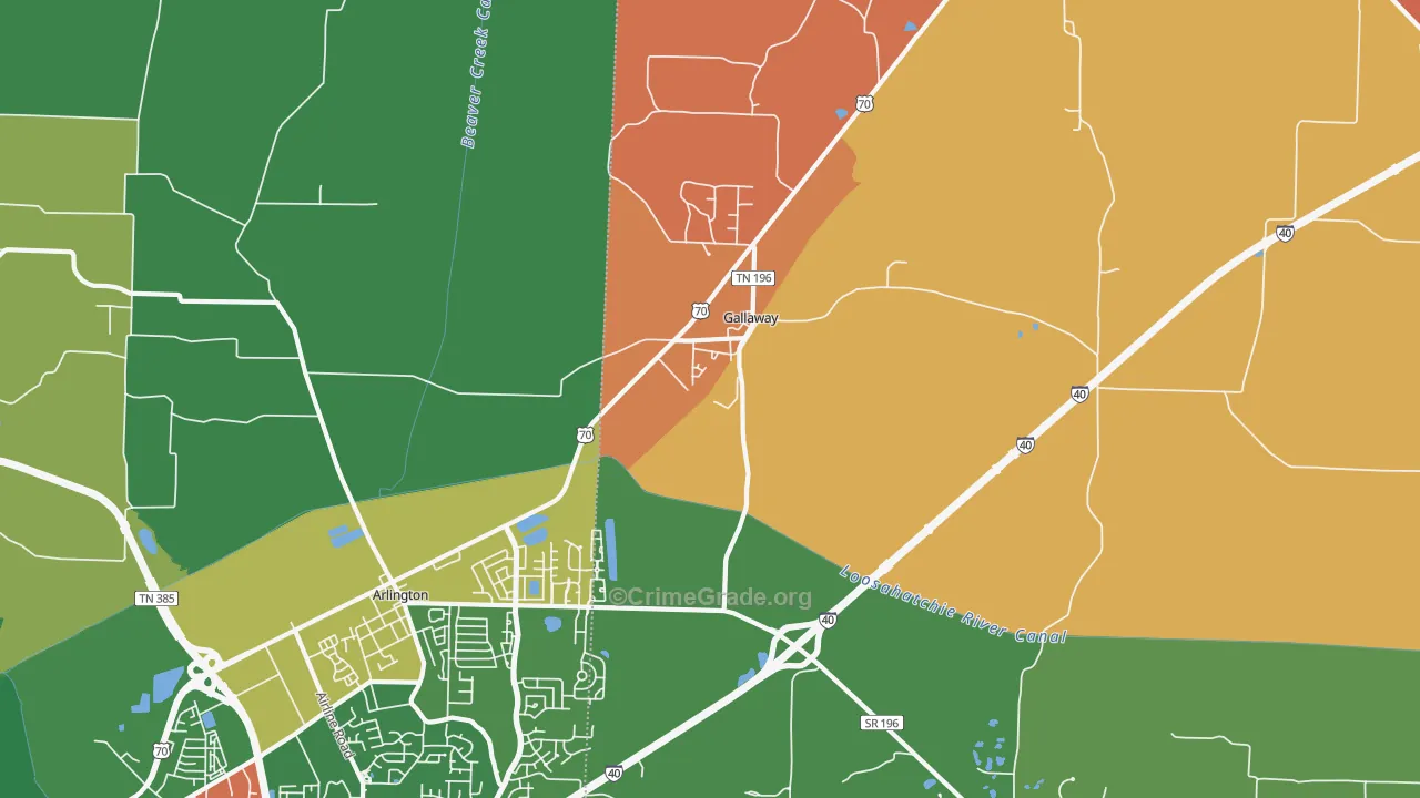 Gallaway, TN Map of Robbery Rates