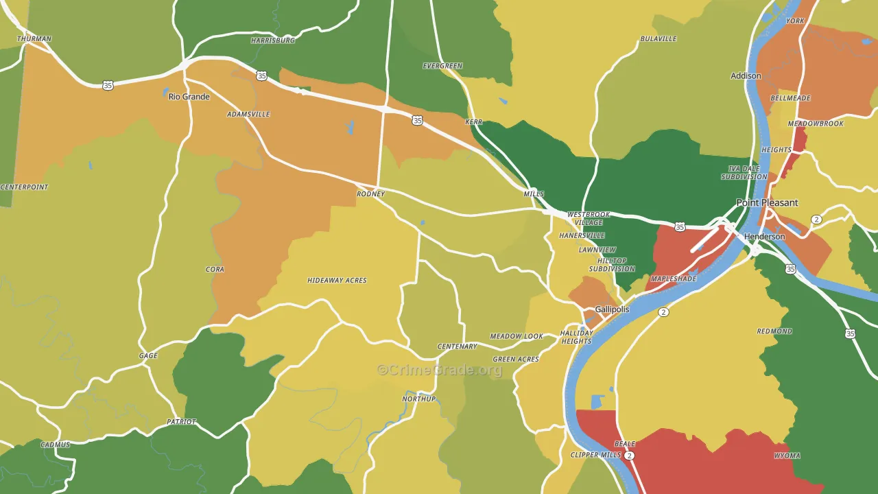 Gallia County, OH Map of Robbery Rates