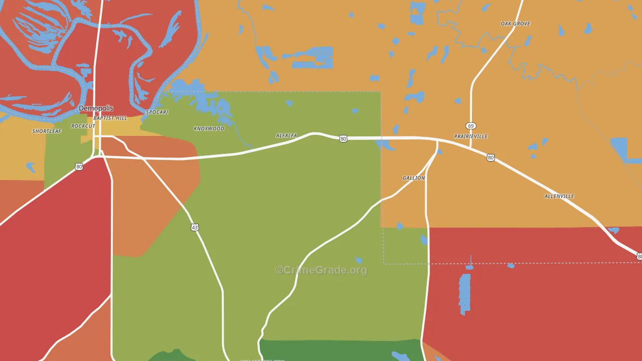 Gallion, AL Map of Robbery Rates