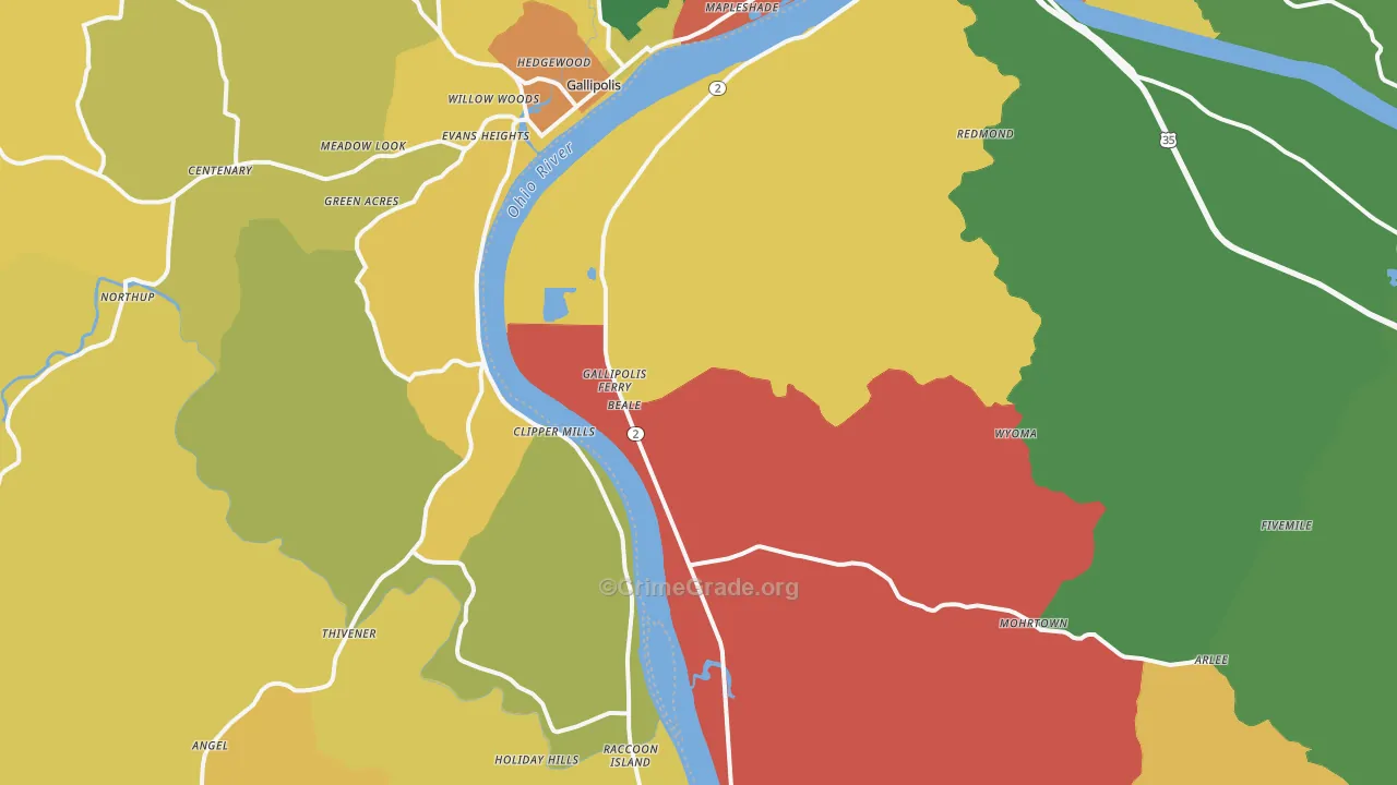 Gallipolis Ferry, WV Map of Robbery Rates