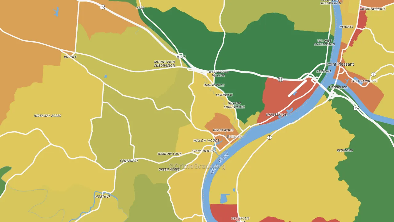 Gallipolis, OH Map of Robbery Rates