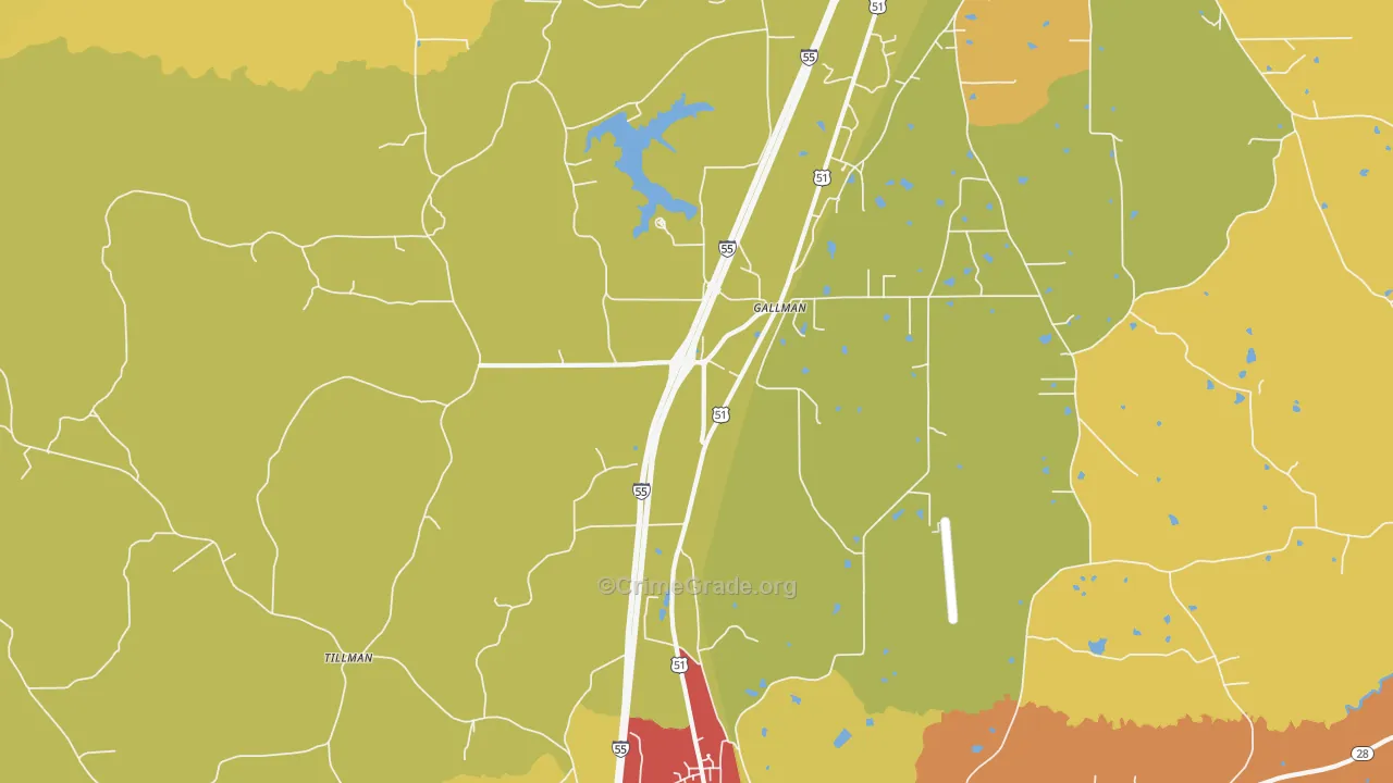 Gallman, MS Map of Robbery Rates